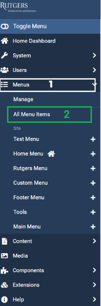 Selecting a menu to add a new item to