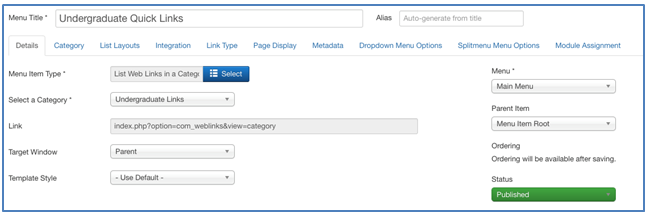 Creating a Menu item to show Web Links in a category