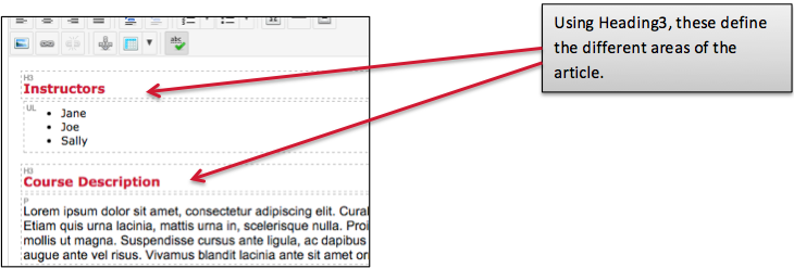 Defining different areas of the article with "Heading3" format