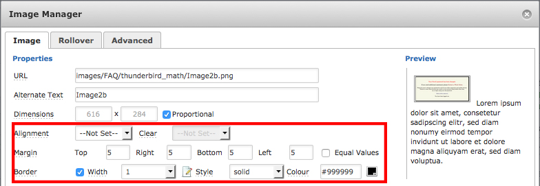 Image Manager: Image properties