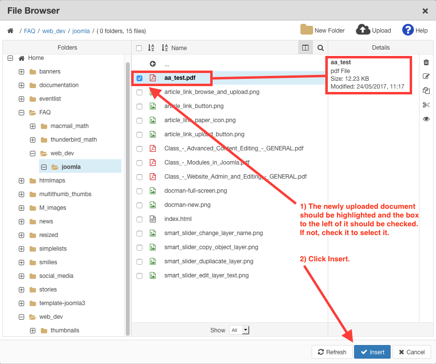 Select file and click "Insert"