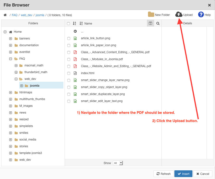 Click File Browser "Upload" button