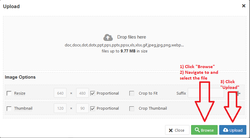 Click "Browse," find the file, and click "Upload"