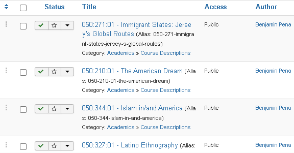 Course article selection