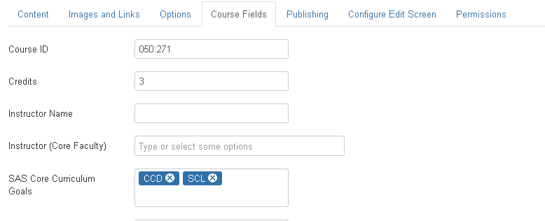 Course Fields Tab