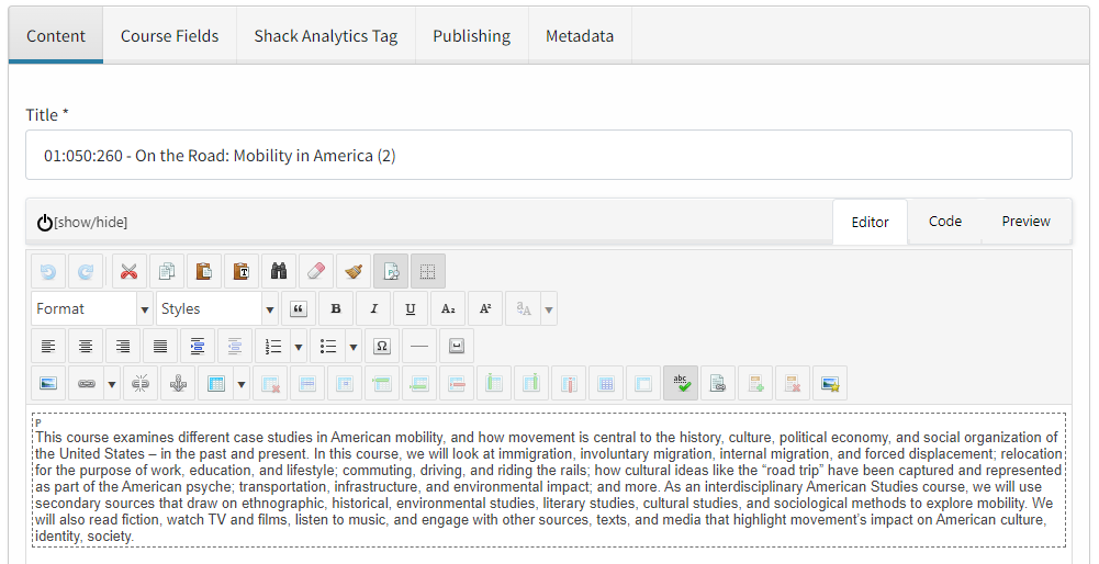 "Content" tab
