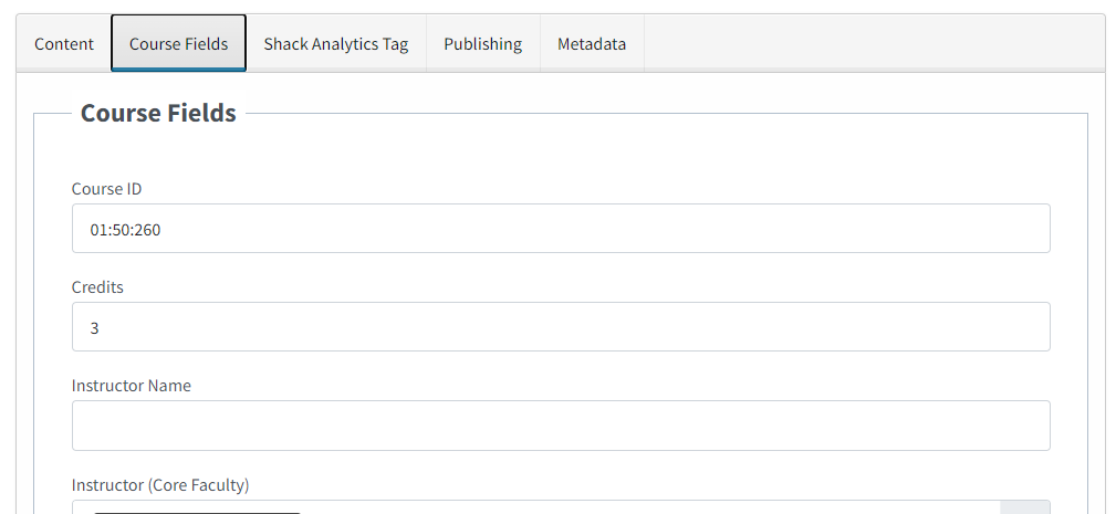 "Course Fields" Tab