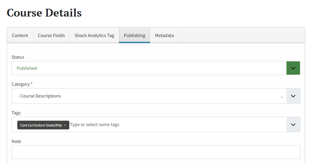 "Publishing" tab