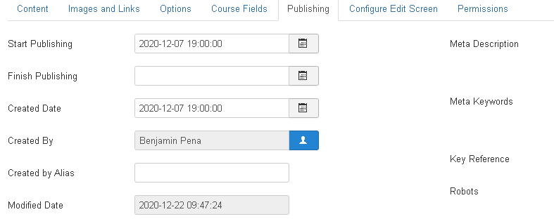 Publishing tab