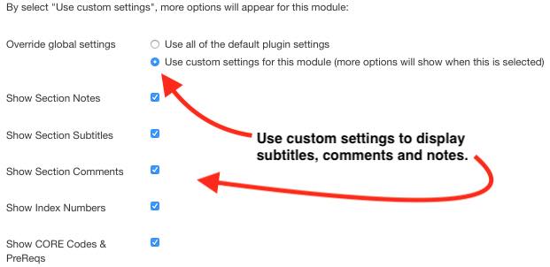 Overriding global settings in the RU Courses module