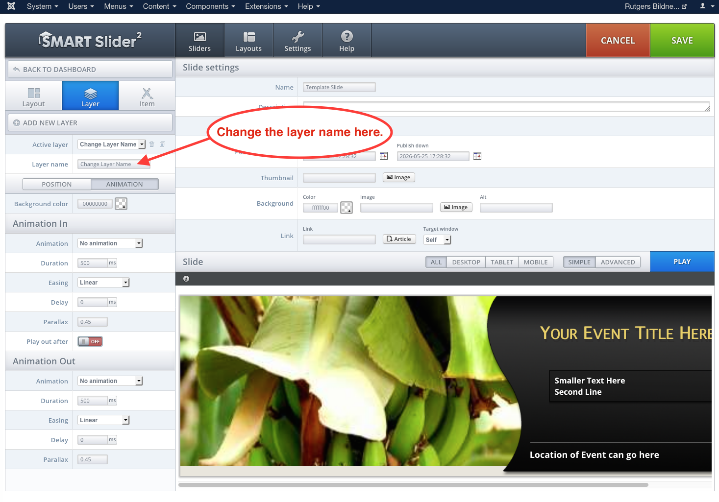 smart slider change layer name