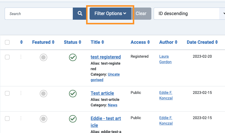 Filter Options Joomla 4