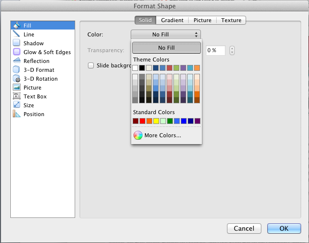 Formatting Shapes - Solid (Mac)