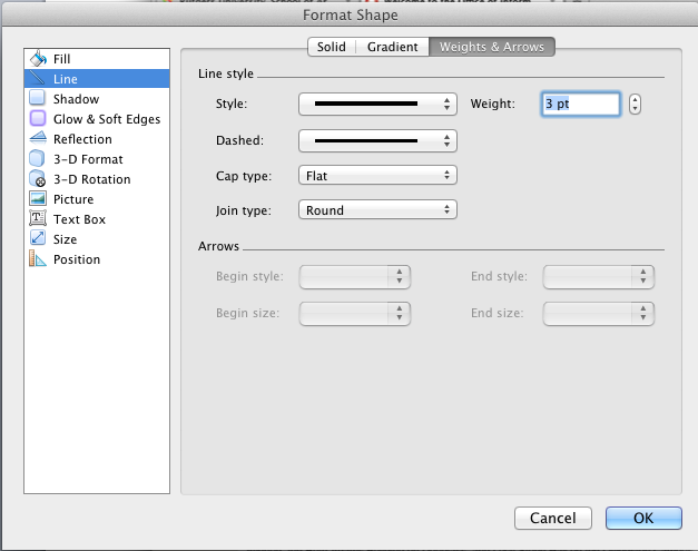 Formatting Shapes - Weights and Arrows (Mac)