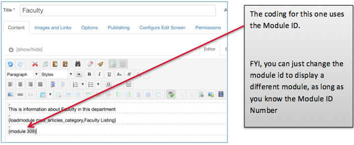 Embed code for module displayed within article area