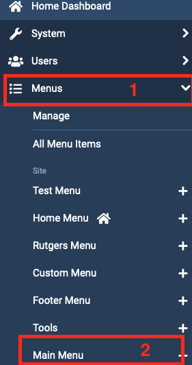 "Menus" Menu Item in Joomla! back-end