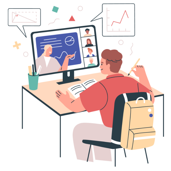  cartoon image of a man in a virtual meeting
