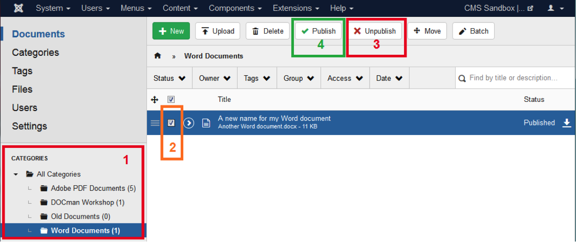 Unpublishing and Publishing Documents in DOCman