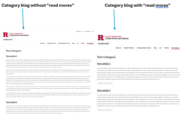Comparison of Category Blog without "Read More" in articles and with "Read More" in articles