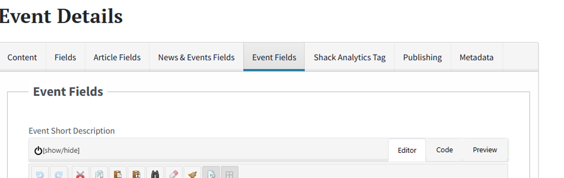 event details tab - fields