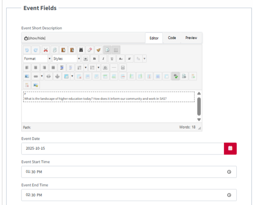 event fields specifics