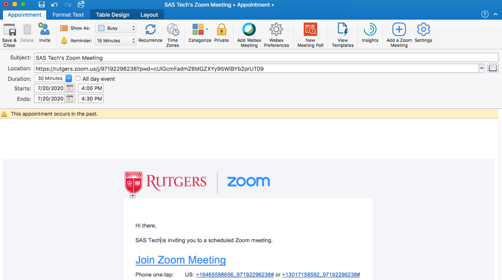 Scheduling Zoom Meetings in Mac Outlook 07