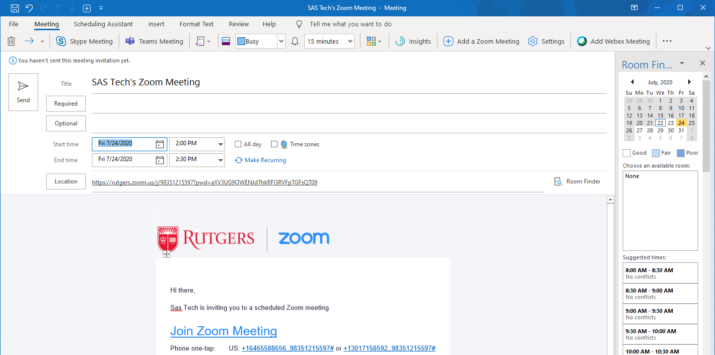 Scheduling Zoom Meetings in Microsoft Office 365 Outlook Windows 07