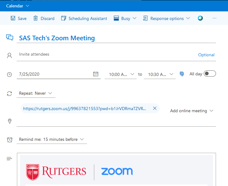 Scheduling Zoom Meetings in Rutgers Connect 09