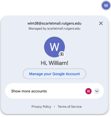 Check current Google account on the top right of your browser