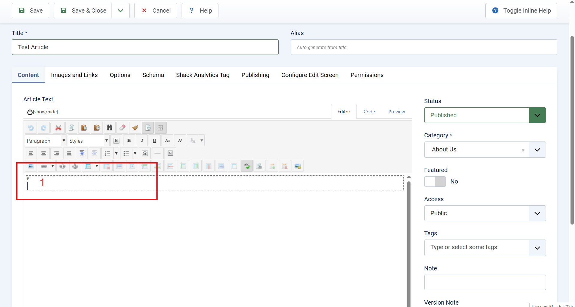Add Dropfiles to Article 1