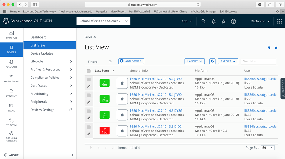 Managing Macs - List View