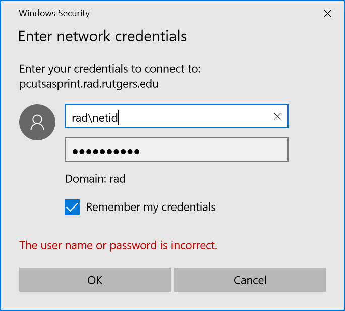 Enter network credentials