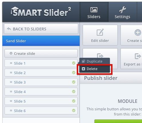 SmartSlider2: Delete slide from slideshow