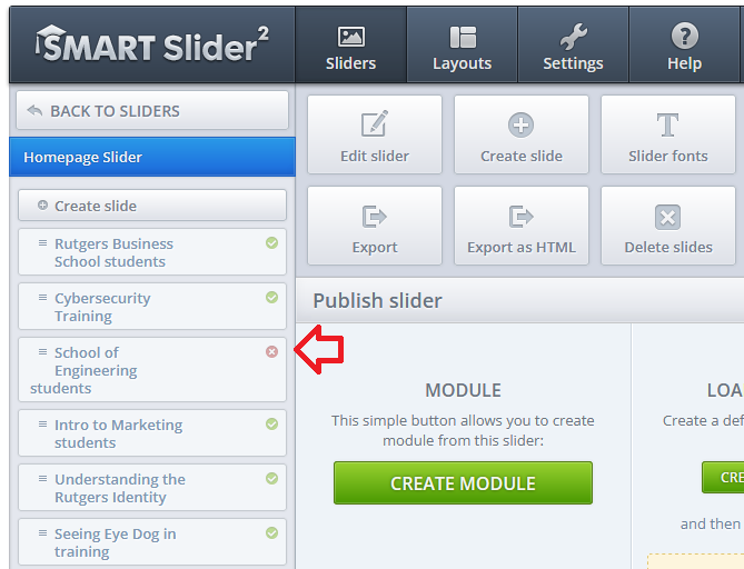 SmartSlider2: Unpublish slide