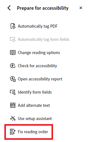 Acrobat: Fix reading order (under "Prepare for accessibility")