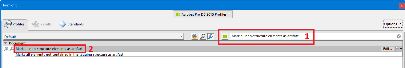 Acrobat Preflight: "Mark all non-structure elements as artifact"