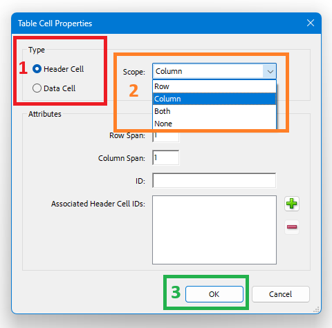 Acrobat: "Table Cell Properties" dialog