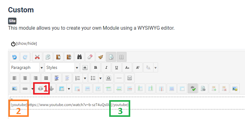 Embedding a video within a custom module using AllVideos