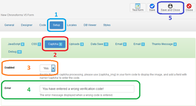 Captcha: Edit element setup Chronoforms Captcha: Edit element setup