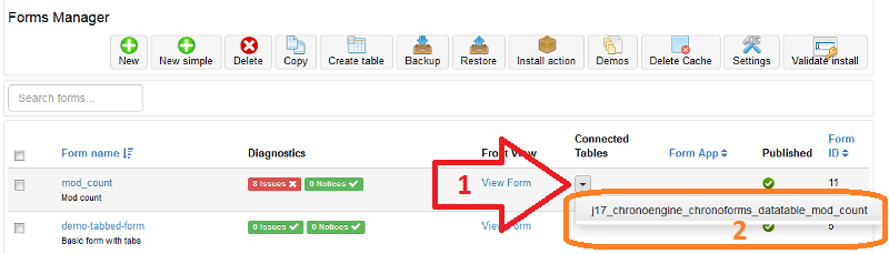 ChronoForms5: Select form data table