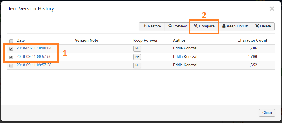 Compare article versions