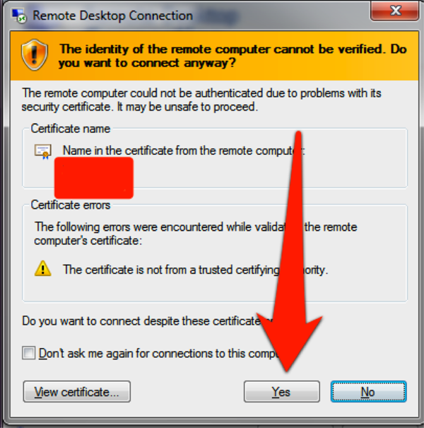 Verification Pop-up screenshot: Press "Yes" at the bottom on the window