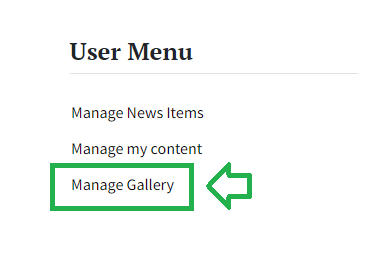 User Menu: "Manage Gallery" menu item