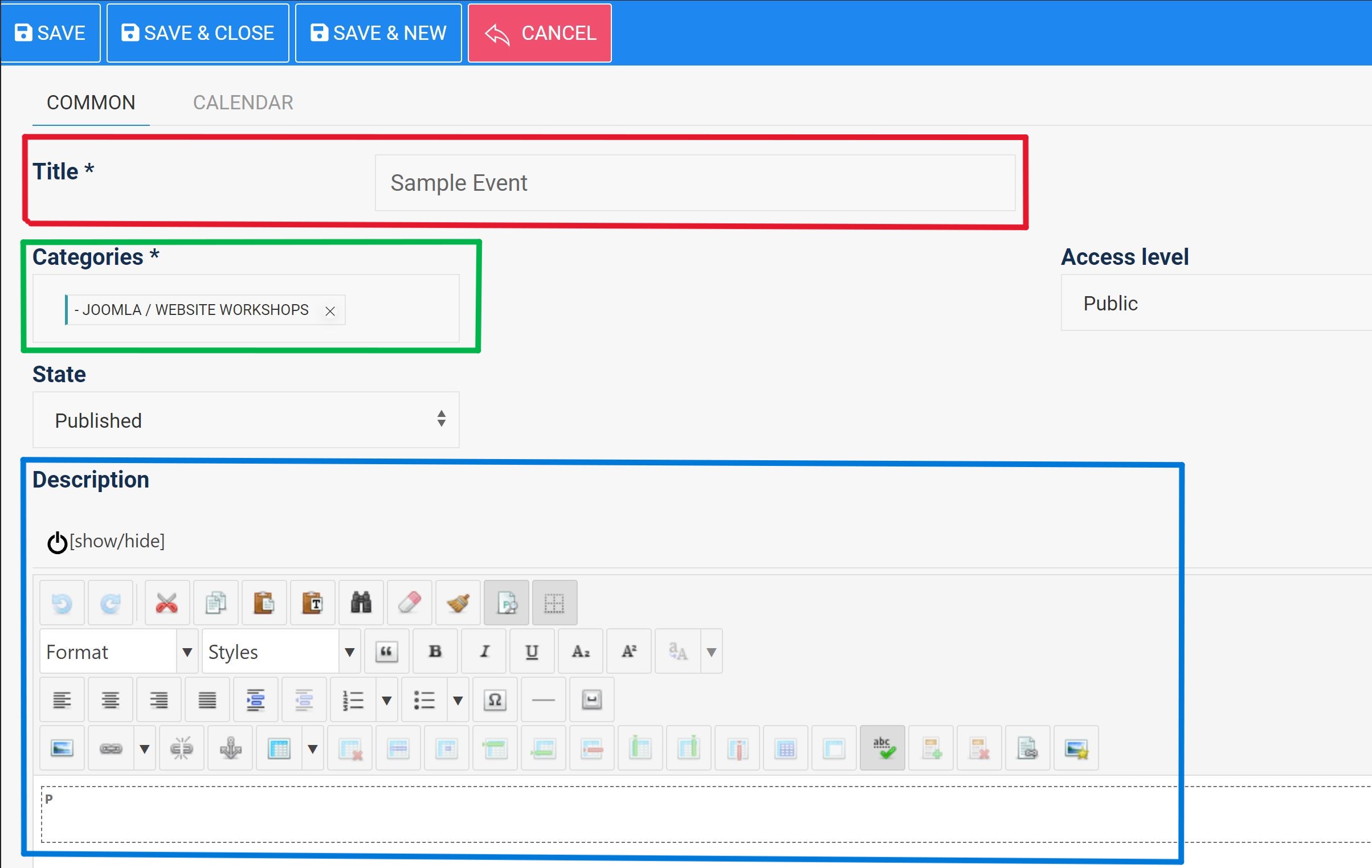 JEvents 5.1.x: Create an event