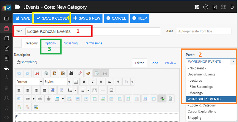 Creating a new category in JEvents