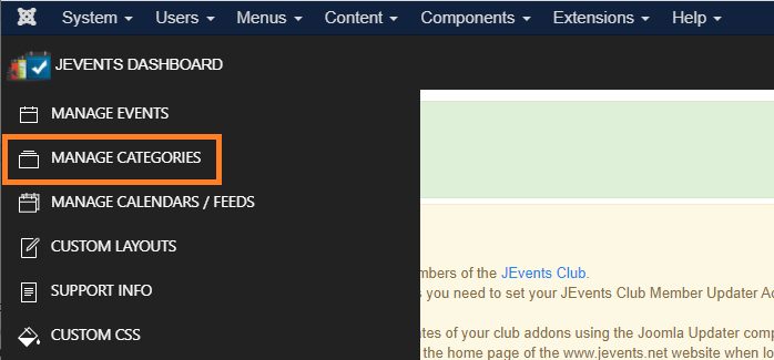 JEvents 3.6.x: Manage Categories