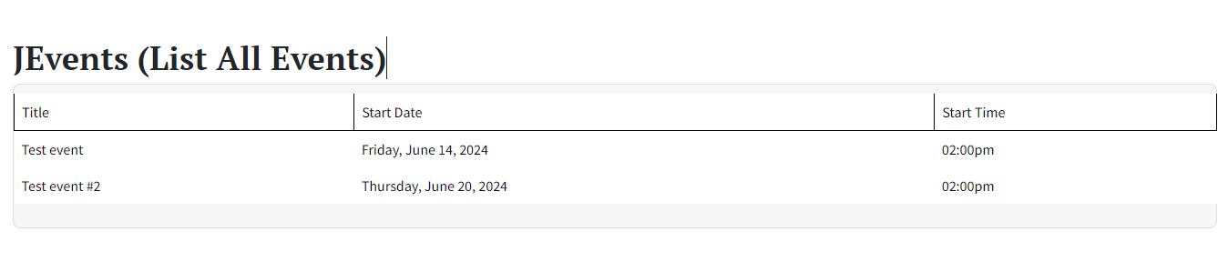 Displaying Events as a Menu Item in a List Format