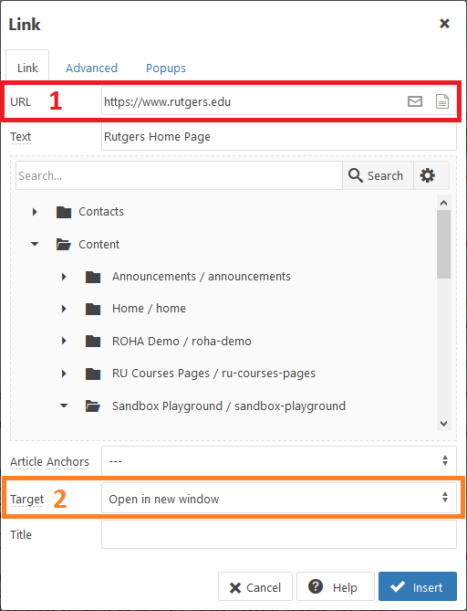 Creating an external link