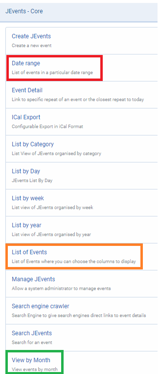 JEvents Menu 1