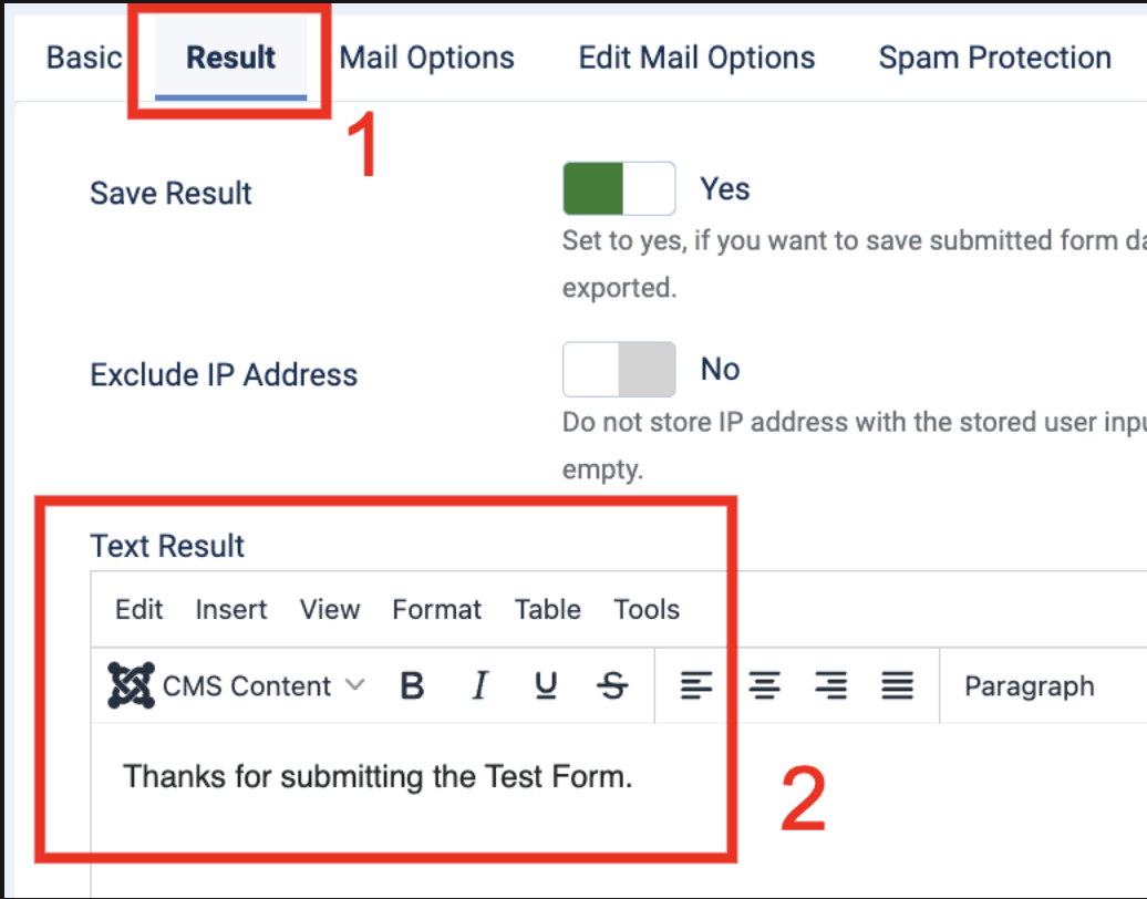 Visforms: Result tab